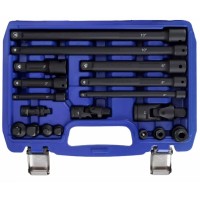 Smūginių prailgintojų ir adapterių rinkinys 1/4"+3/8"+1/2" 18vnt.